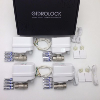 Комплект контроля и защиты от протечек воды Gidrolock автономный на 4 трубы WINNER 3/4 дюйма